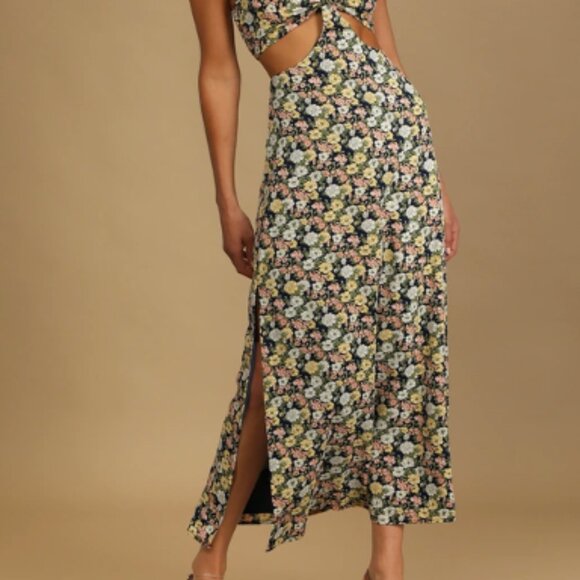 Perfect Pick Navy Blue Floral Print Cutout Maxi Dress - Picture 2 of 3